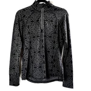 Ideology Black Floral Long Sleeve, Mock‎ Neck Activewear Top Size S